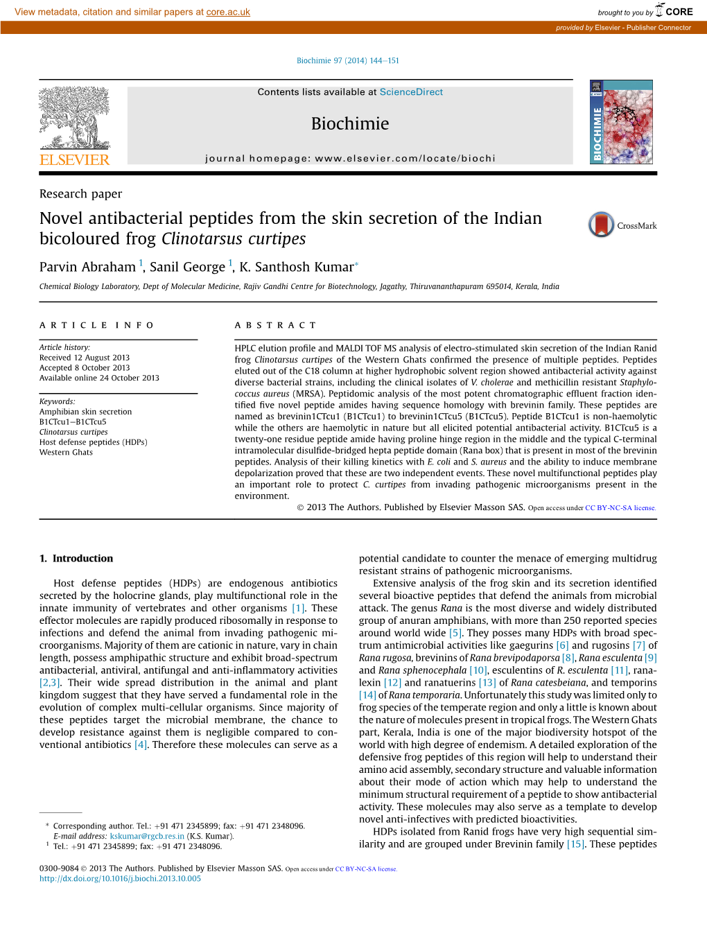 Novel Antibacterial Peptides from the Skin Secretion of the Indian Bicoloured Frog Clinotarsus Curtipes