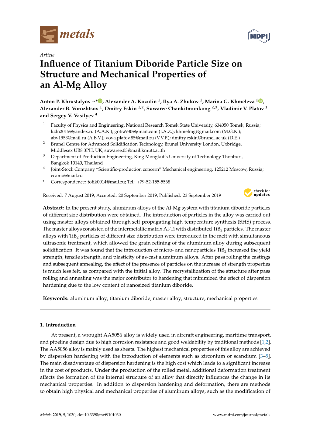 Influence of Titanium Diboride Particle Size on Structure and Mechanical