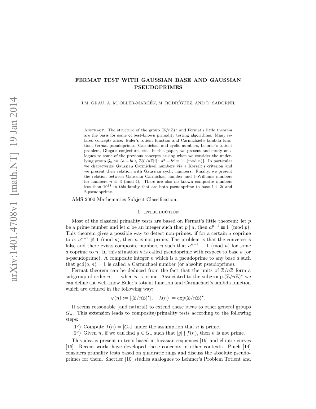 Fermat Test with Gaussian Base and Gaussian Pseudoprimes 3