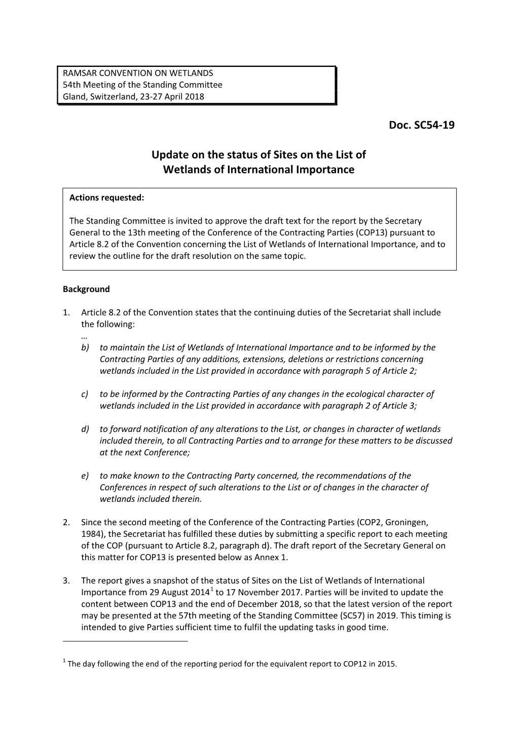 Doc. SC54-19 Update on the Status of Sites on the List of Wetlands Of