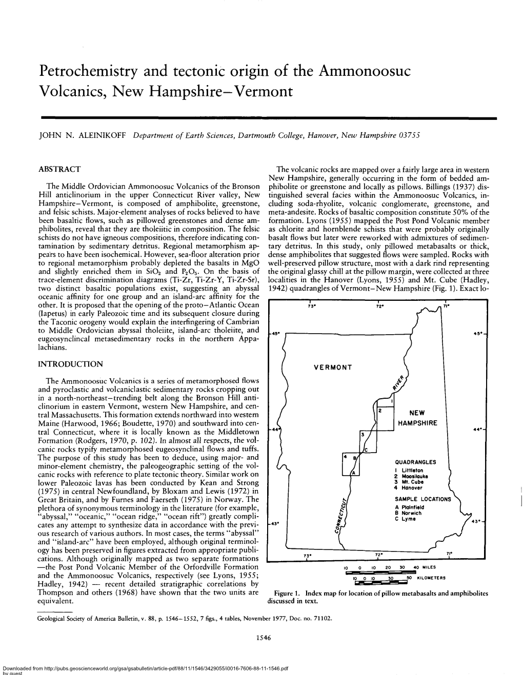 Petrochemistry and Tectonic Origin of the Ammonoosuc Volcanics, New Hampshire—Vermont