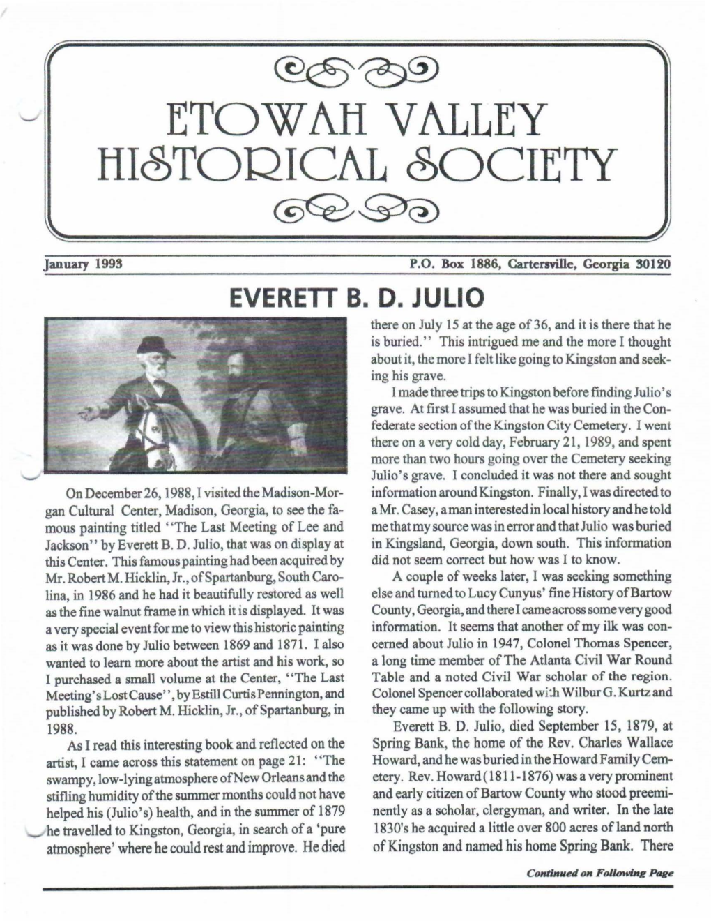 Etowah Valley Hi~Toqical ~Ociety @Q~