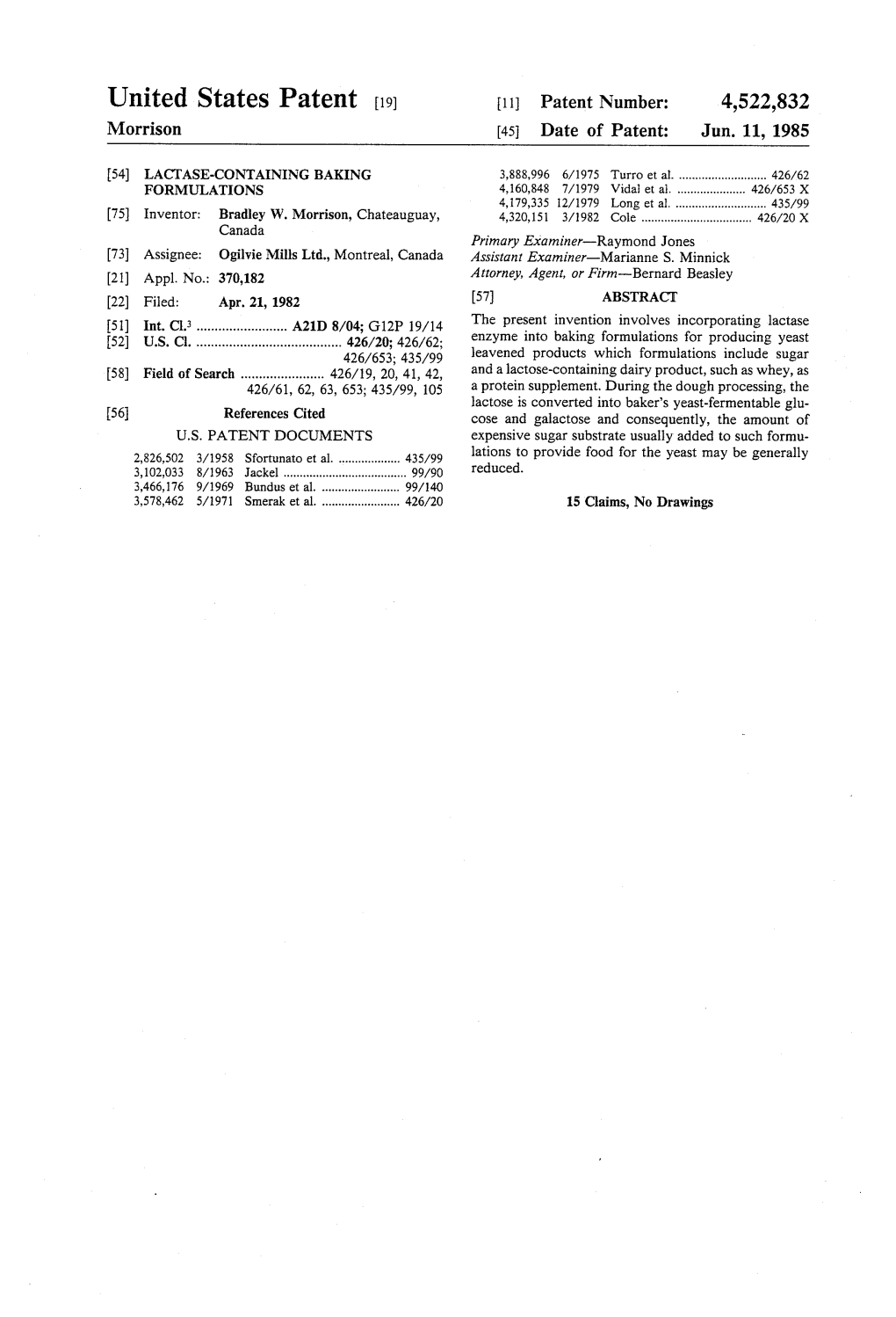 United States Patent (19) 11 Patent Number: 4,522,832 Morrison (45
