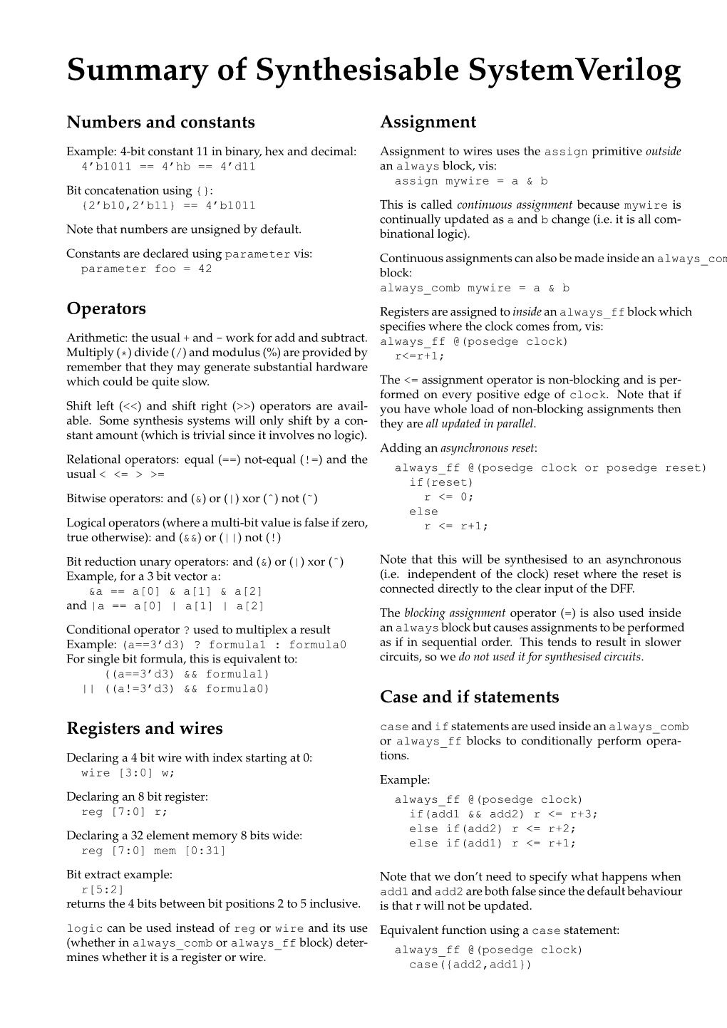 Systemverilog Cheat Sheet