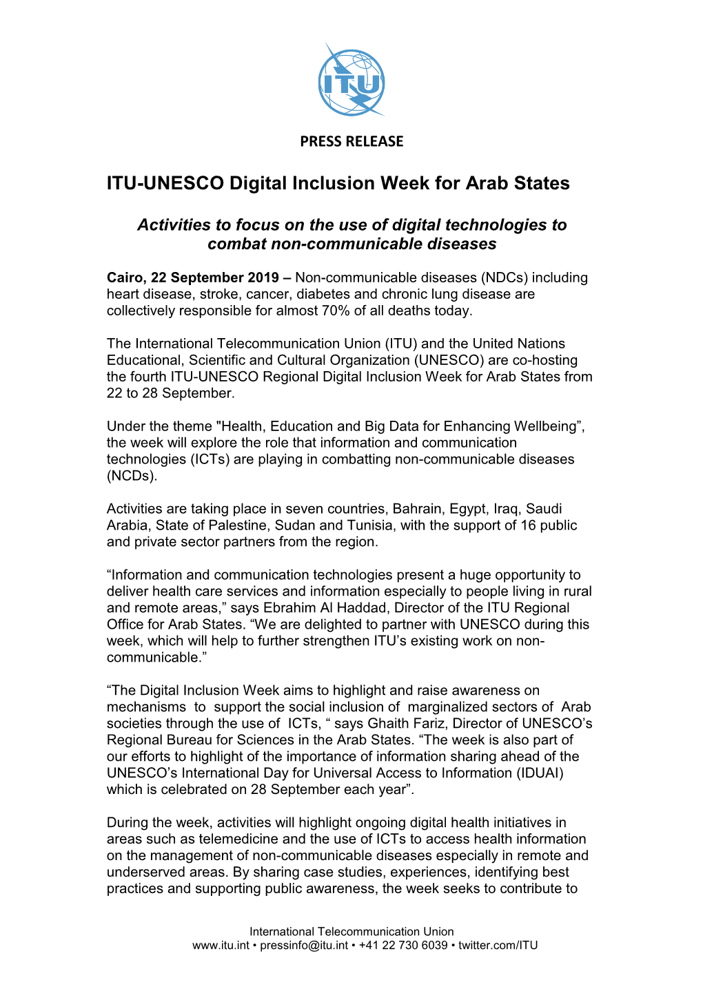 ITU-UNESCO Digital Inclusion Week for Arab States