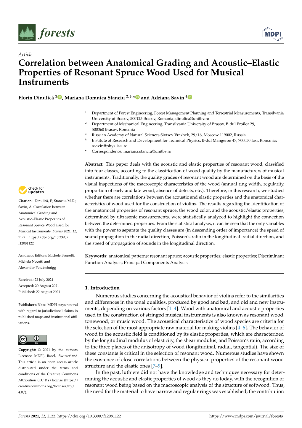 Correlation Between Anatomical Grading and Acoustic–Elastic Properties of Resonant Spruce Wood Used for Musical Instruments