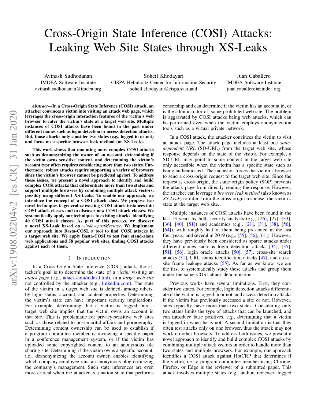 (COSI) Attacks: Leaking Web Site States Through XS-Leaks