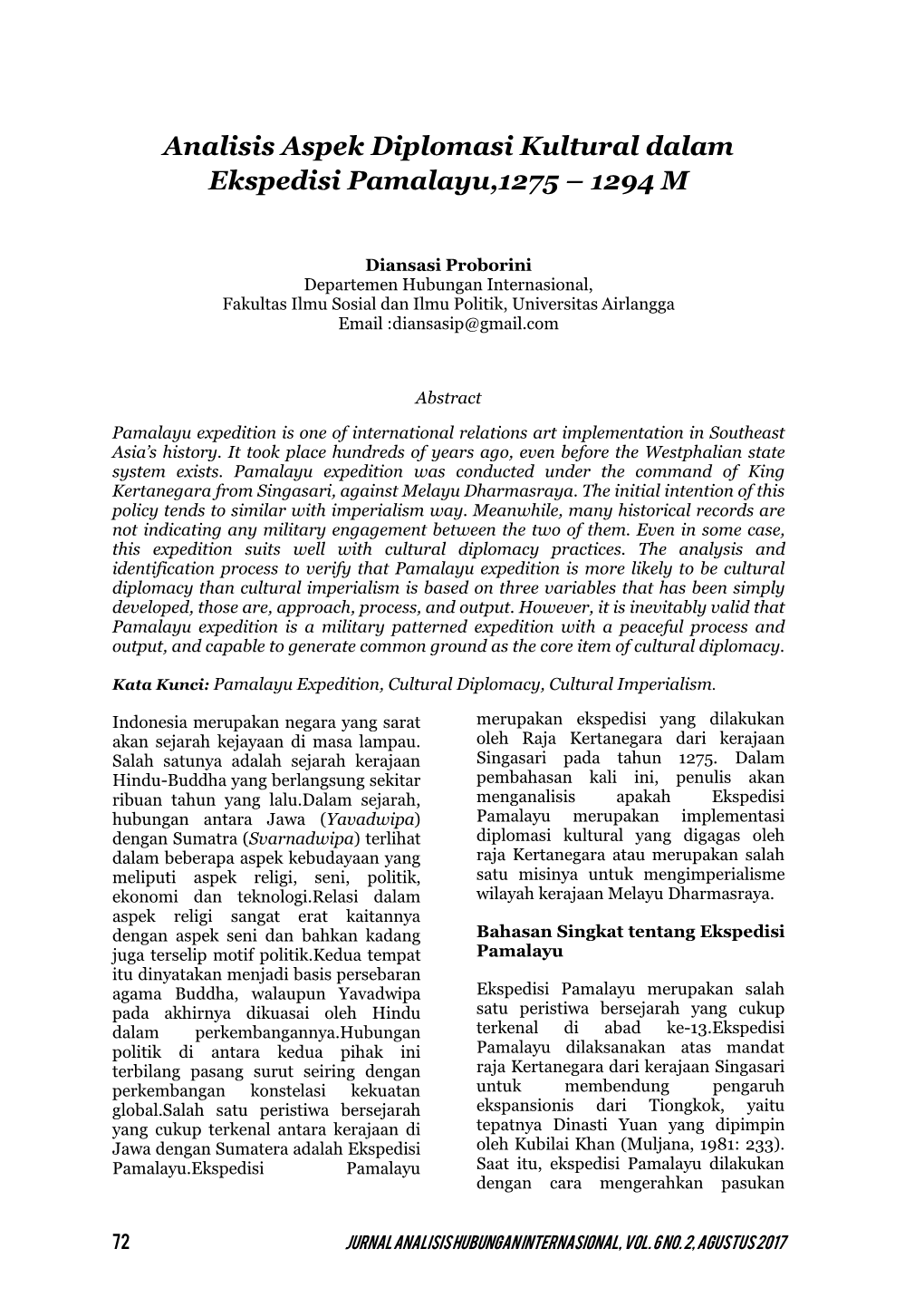 Analisis Aspek Diplomasi Kultural Dalam Ekspedisi Pamalayu,1275 – 1294 M