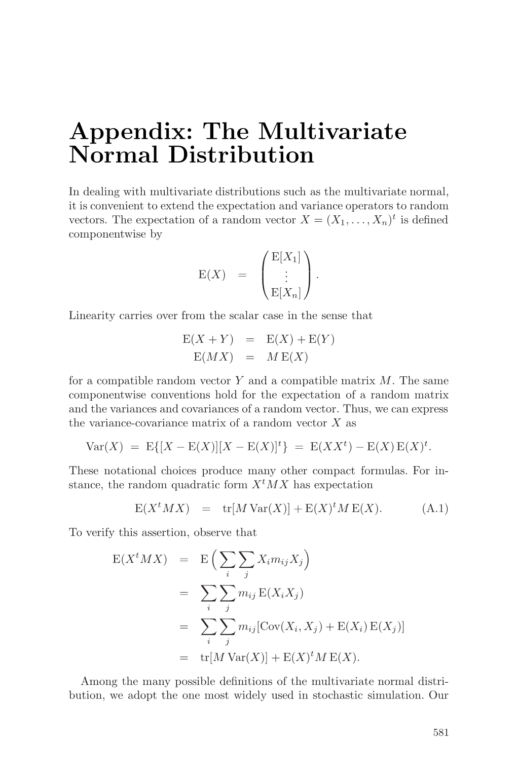 Appendix: the Multivariate Normal Distribution