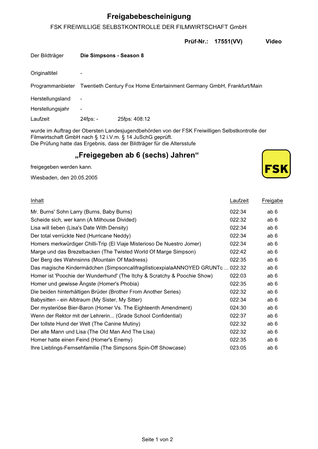 Freigegeben Ab 6 (Sechs) Jahren“ Freigegeben Werden Kann