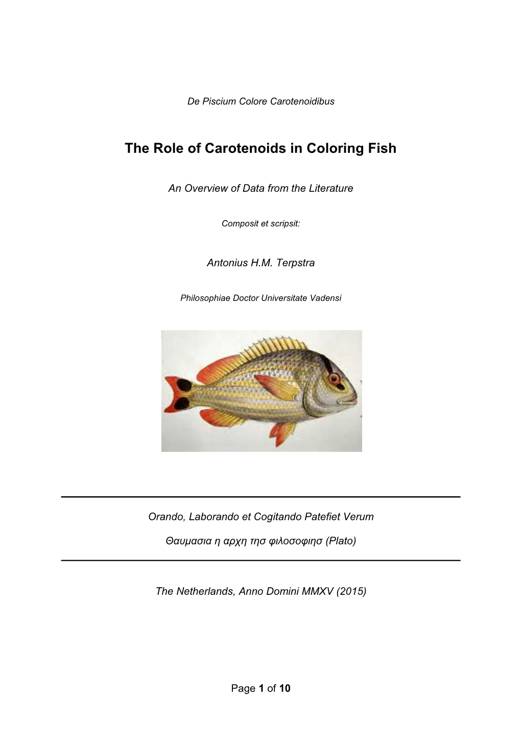 The Role of Carotenoids in Coloring Fish