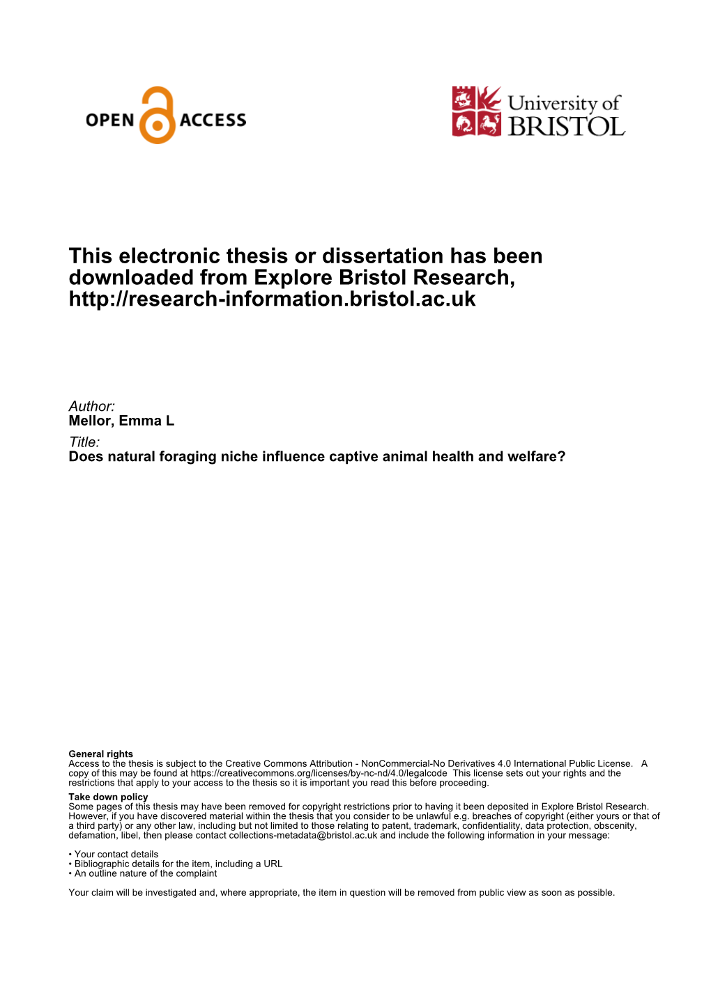 This Electronic Thesis Or Dissertation Has Been Downloaded from Explore Bristol Research