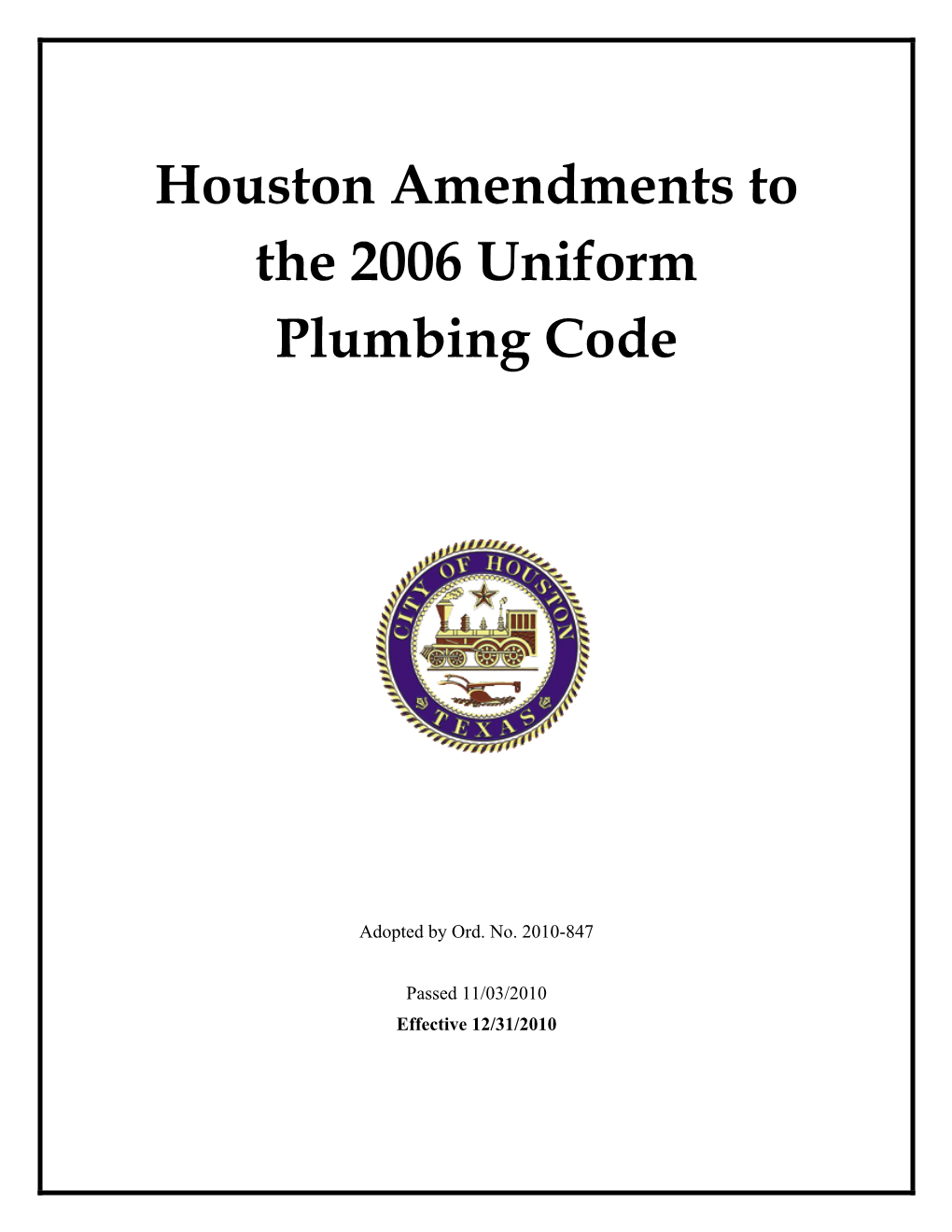 Houston Amendments to the 2006 Uniform Plumbing Code