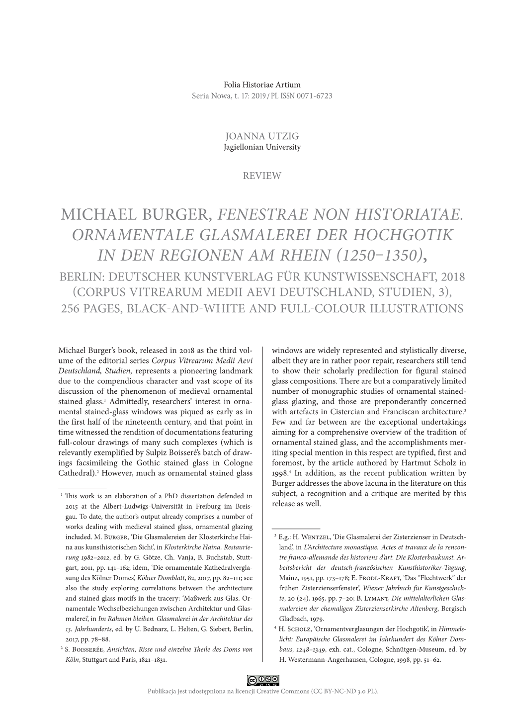 Michael Burger, Fenestrae Non Historiatae