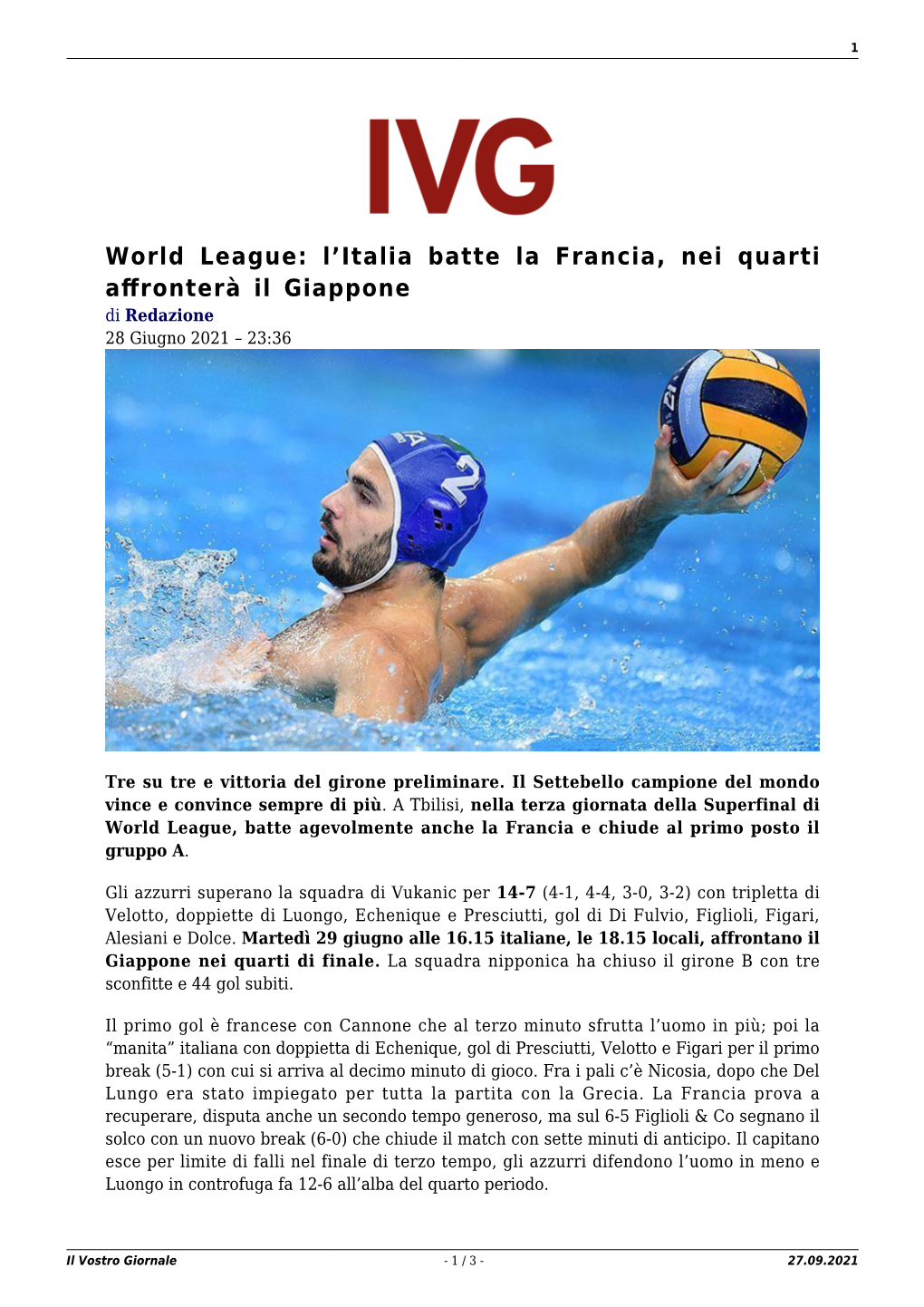 Il Vostro Giornale - 1 / 3 - 27.09.2021 2