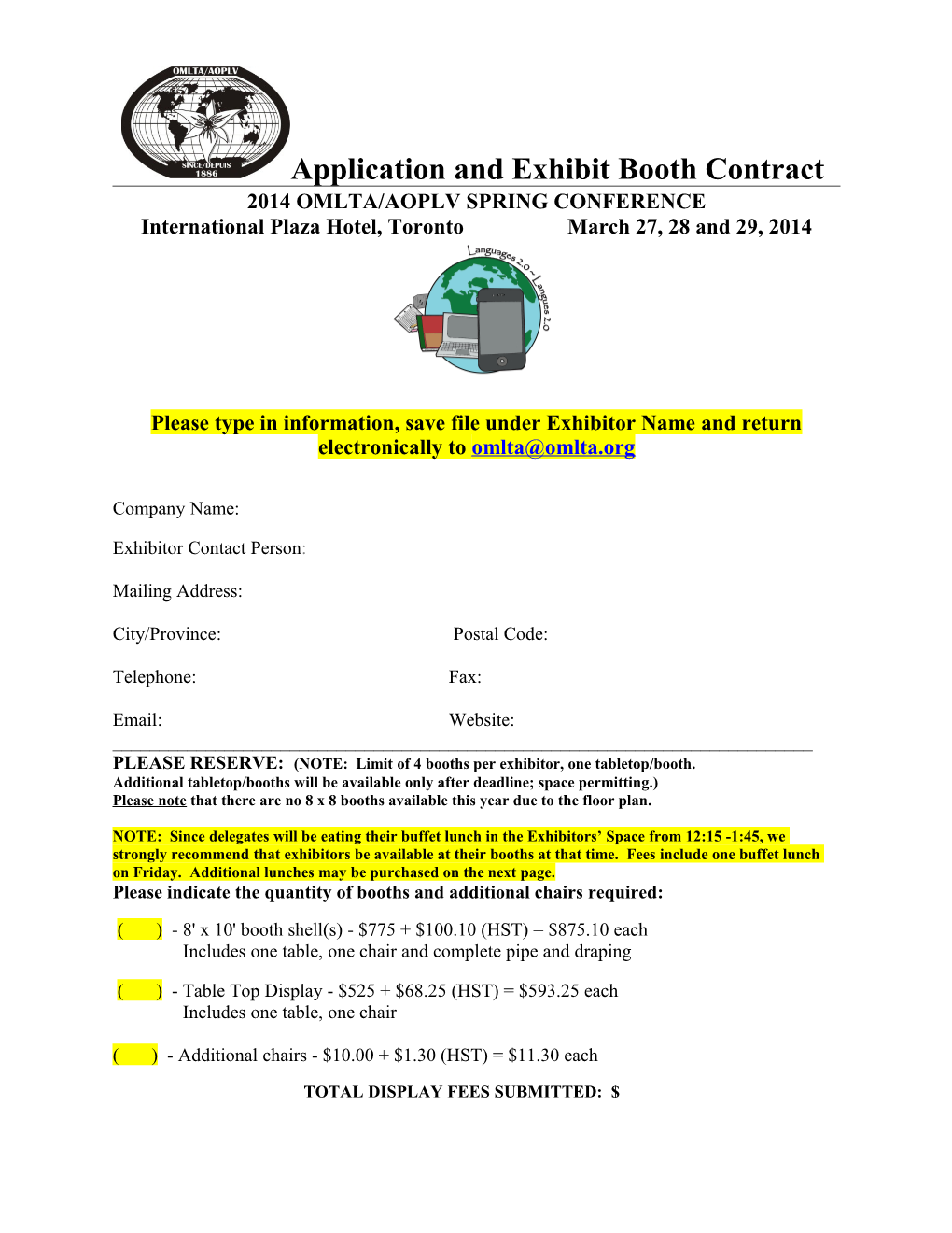 Application and Exhibit Booth Contract