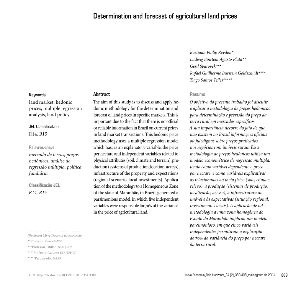 Determination and Forecast of Agricultural Land Prices