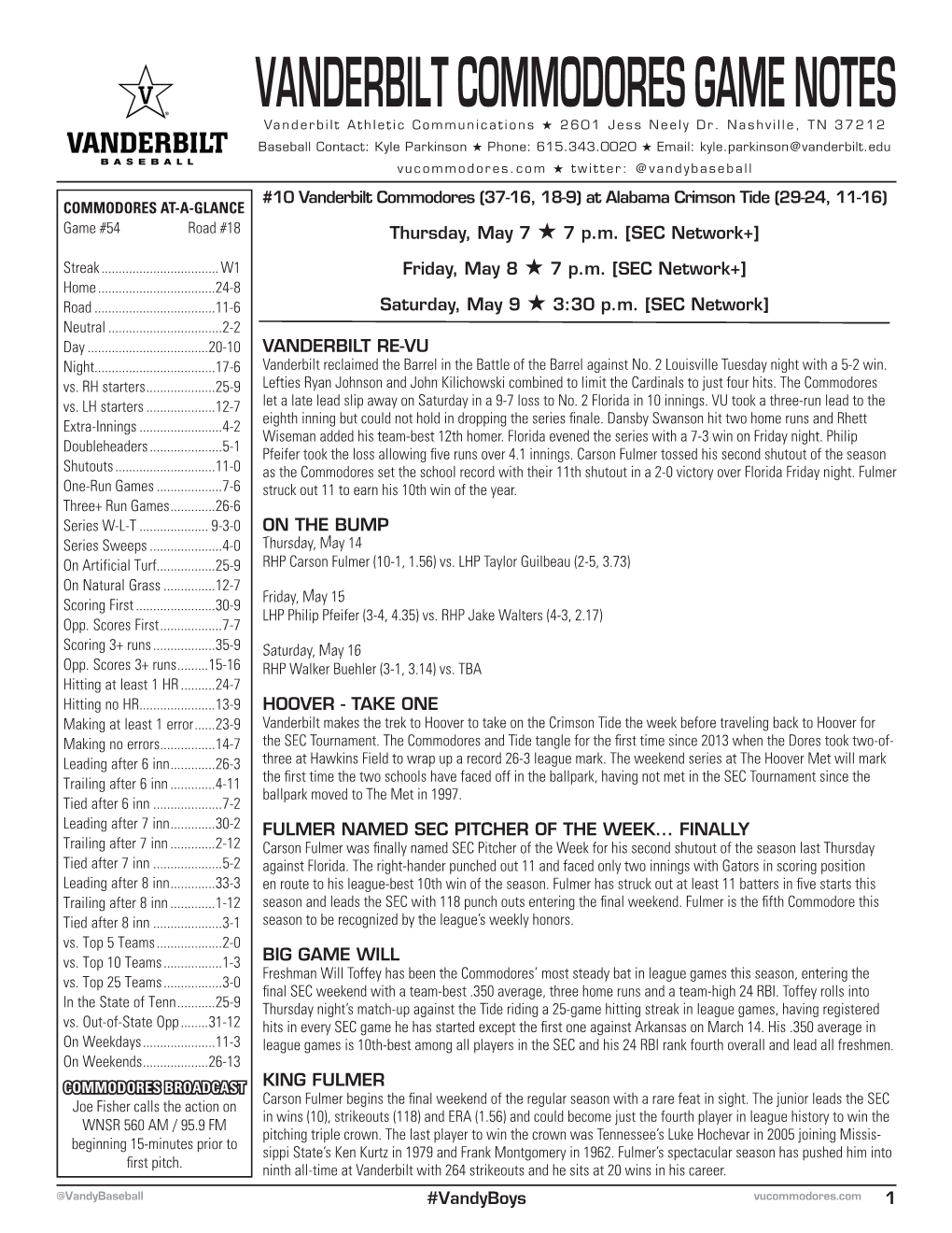 VANDERBILT COMMODORES GAME NOTES Vanderbilt Athletic Communications H 2601 Jess Neely Dr