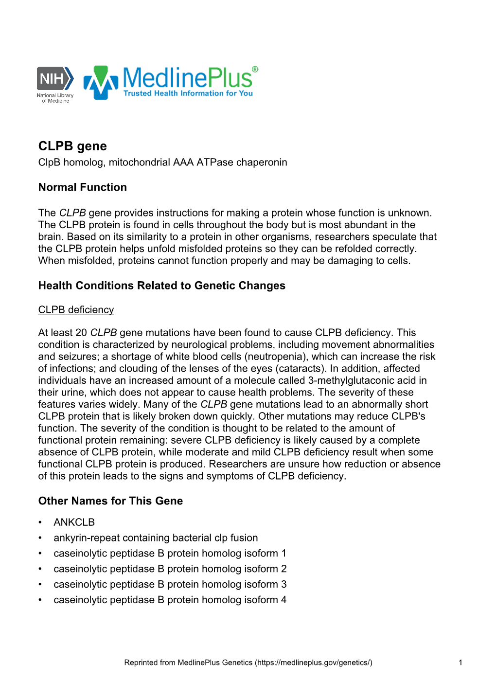 CLPB Gene Clpb Homolog, Mitochondrial AAA Atpase Chaperonin