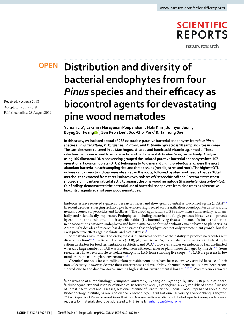 Distribution and Diversity of Bacterial Endophytes from Four Pinus Species