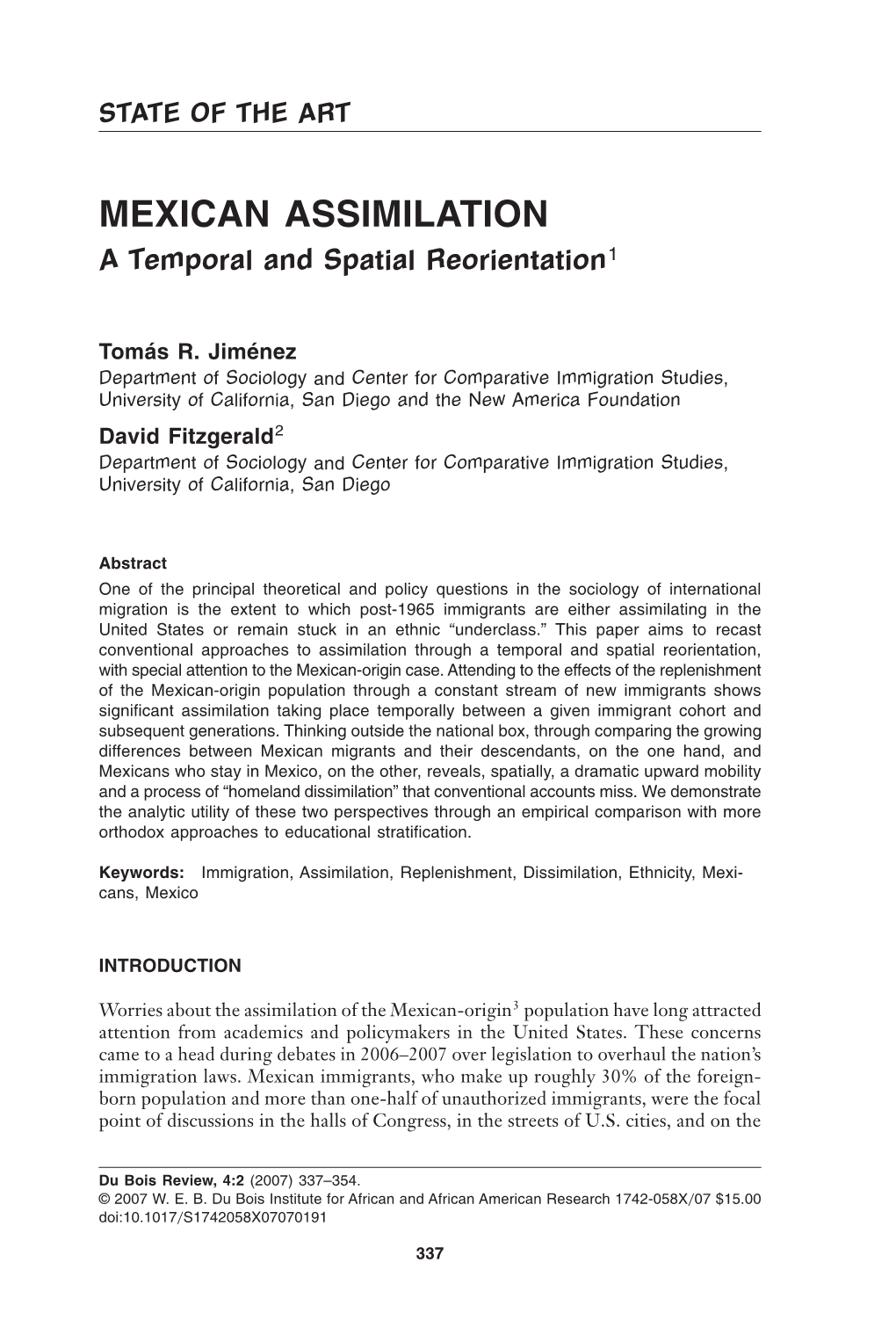 MEXICAN ASSIMILATION a Temporal and Spatial Reorientation1