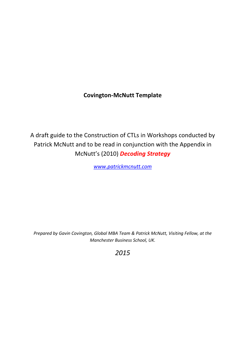 Covington-Mcnutt Template a Draft Guide to the Construction of Ctls In
