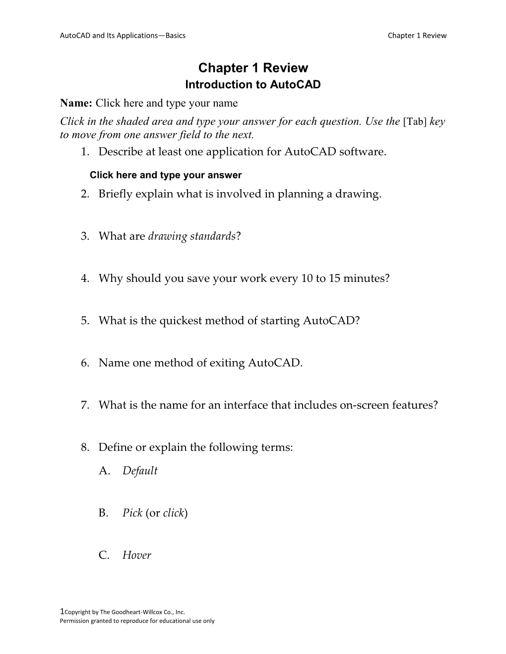 Autocad and Its Applications Basics Chapter 1 Review