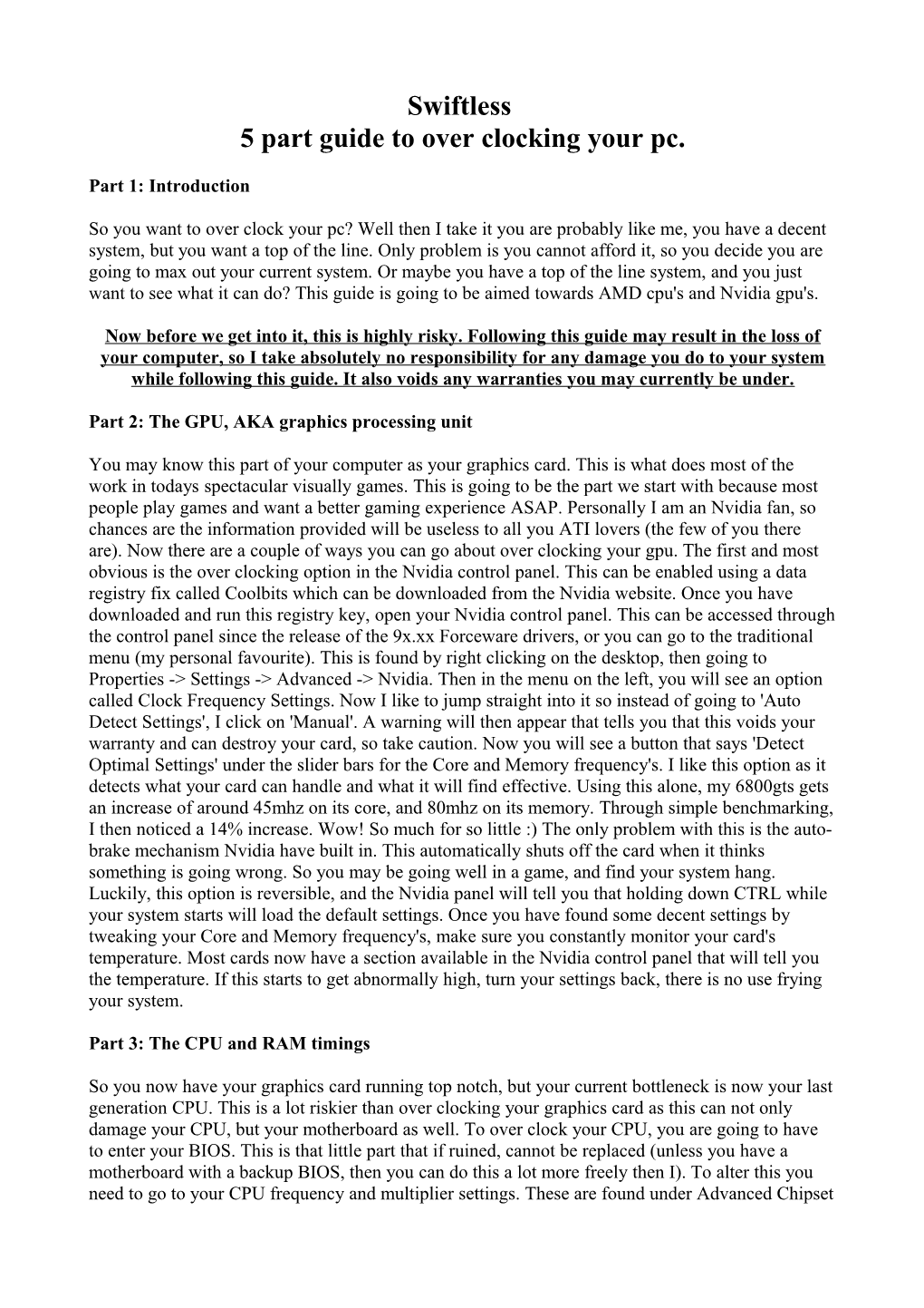5 Part Guide to Over Clocking Your Pc