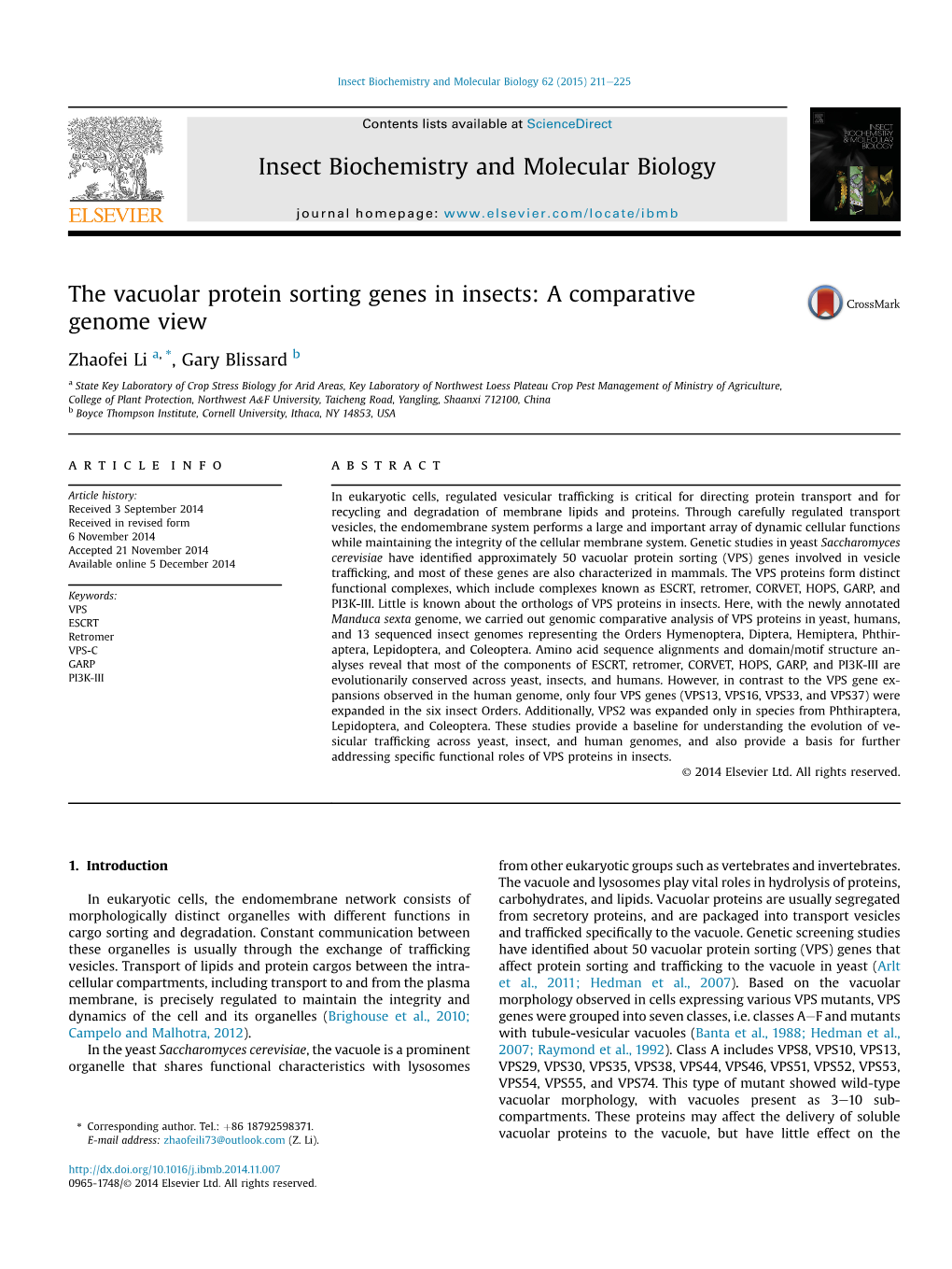 The Vacuolar Protein Sorting Genes in Insects: a Comparative Genome View