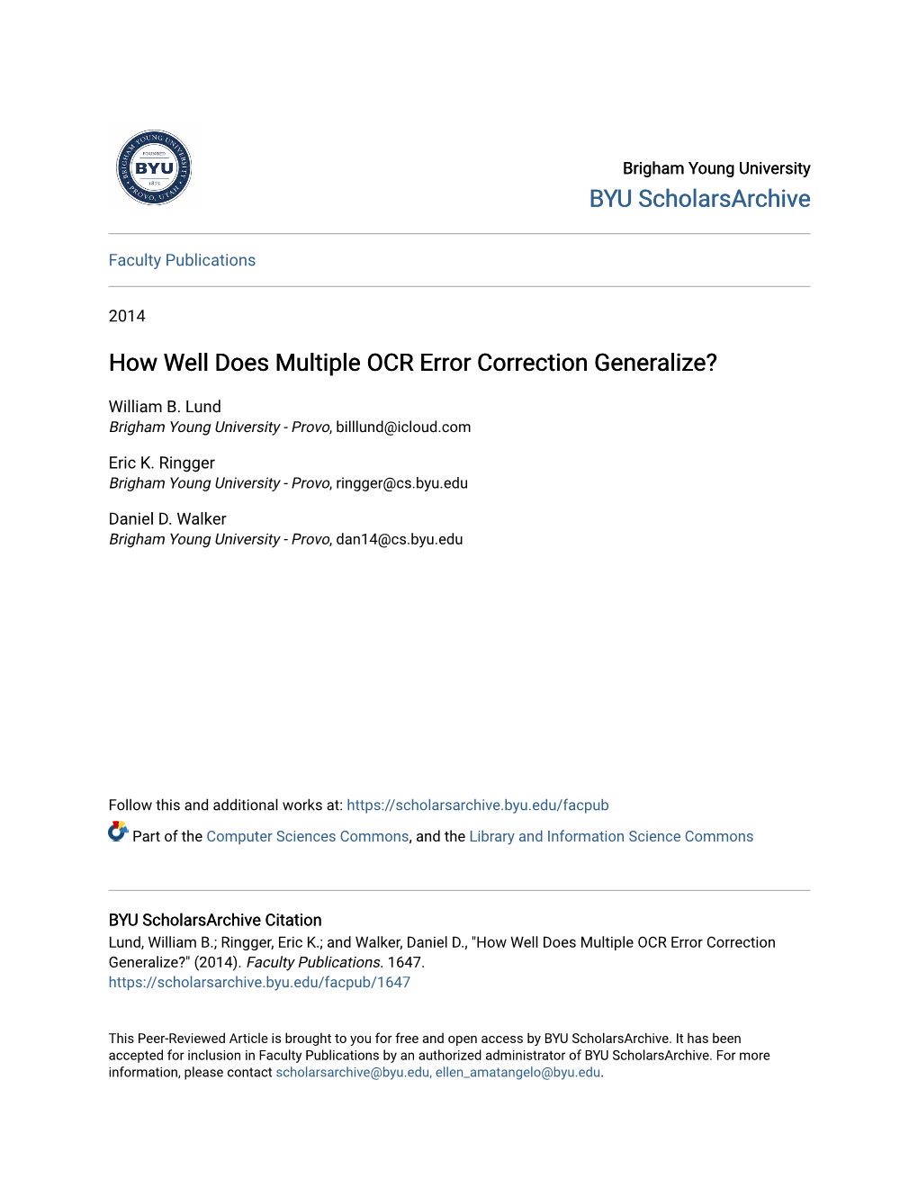 How Well Does Multiple OCR Error Correction Generalize?