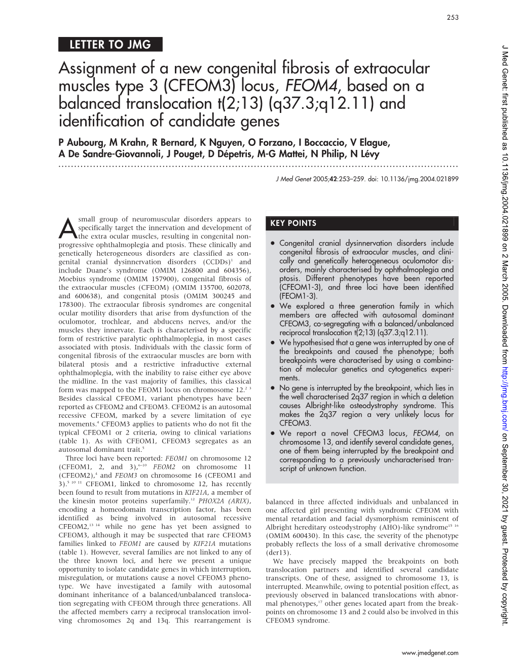 (CFEOM3) Locus, FEOM4, Based on a Balanced Translocation T