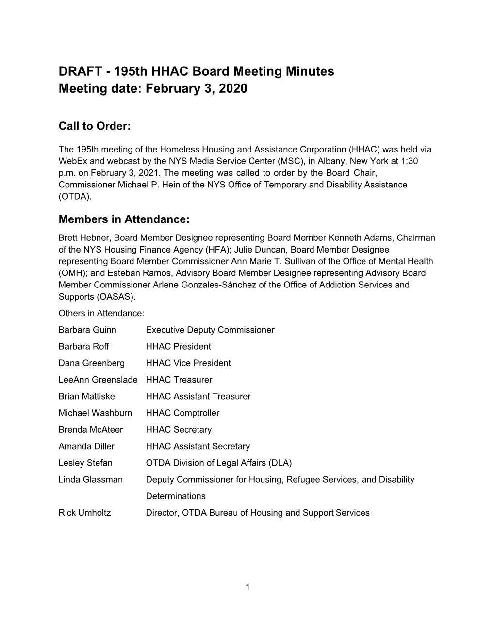 February 3, 2021, HHAC Board Meeting