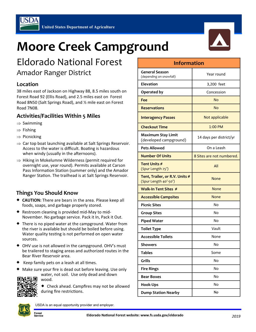 Moore Creek Campground C Eldorado National Forest Information