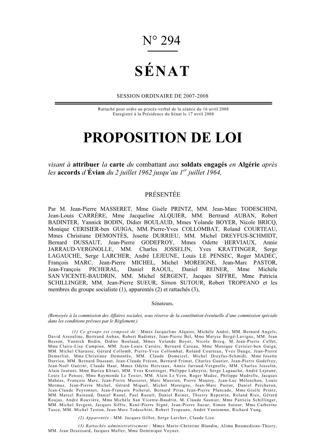 Sénat Proposition De