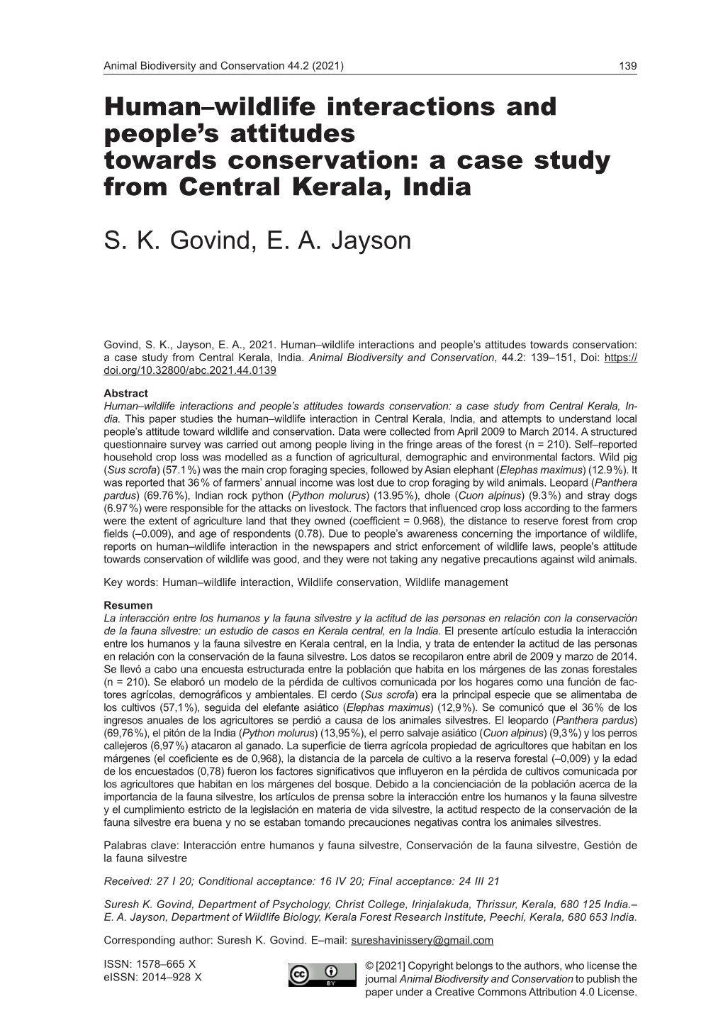 Human–Wildlife Interactions and People's Attitudes Towards