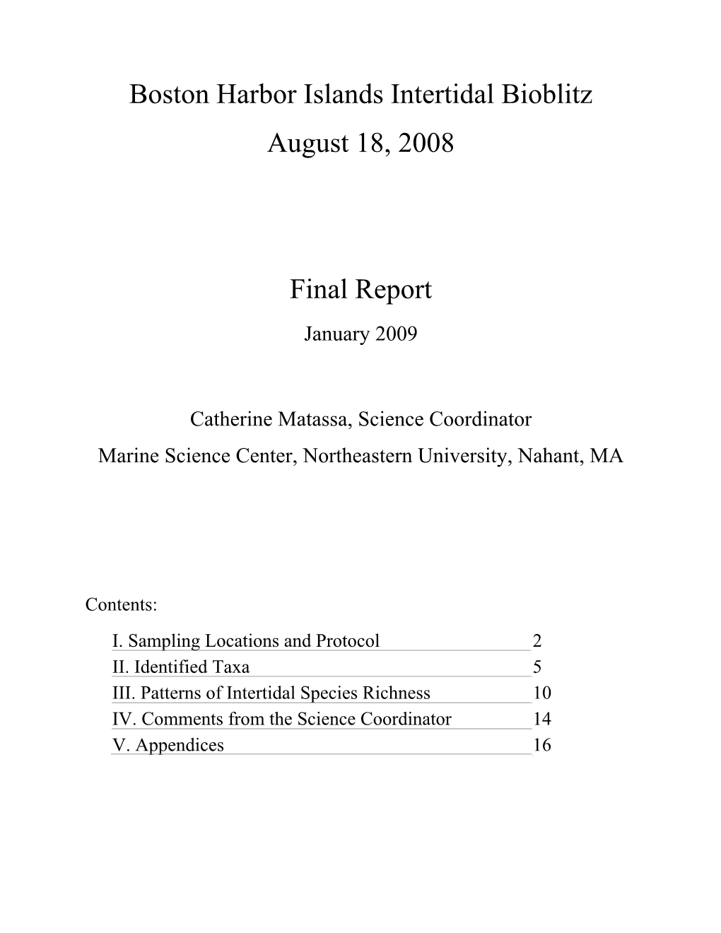 Boston Harbor Islands Intertidal Bioblitz August 18, 2008 Final Report