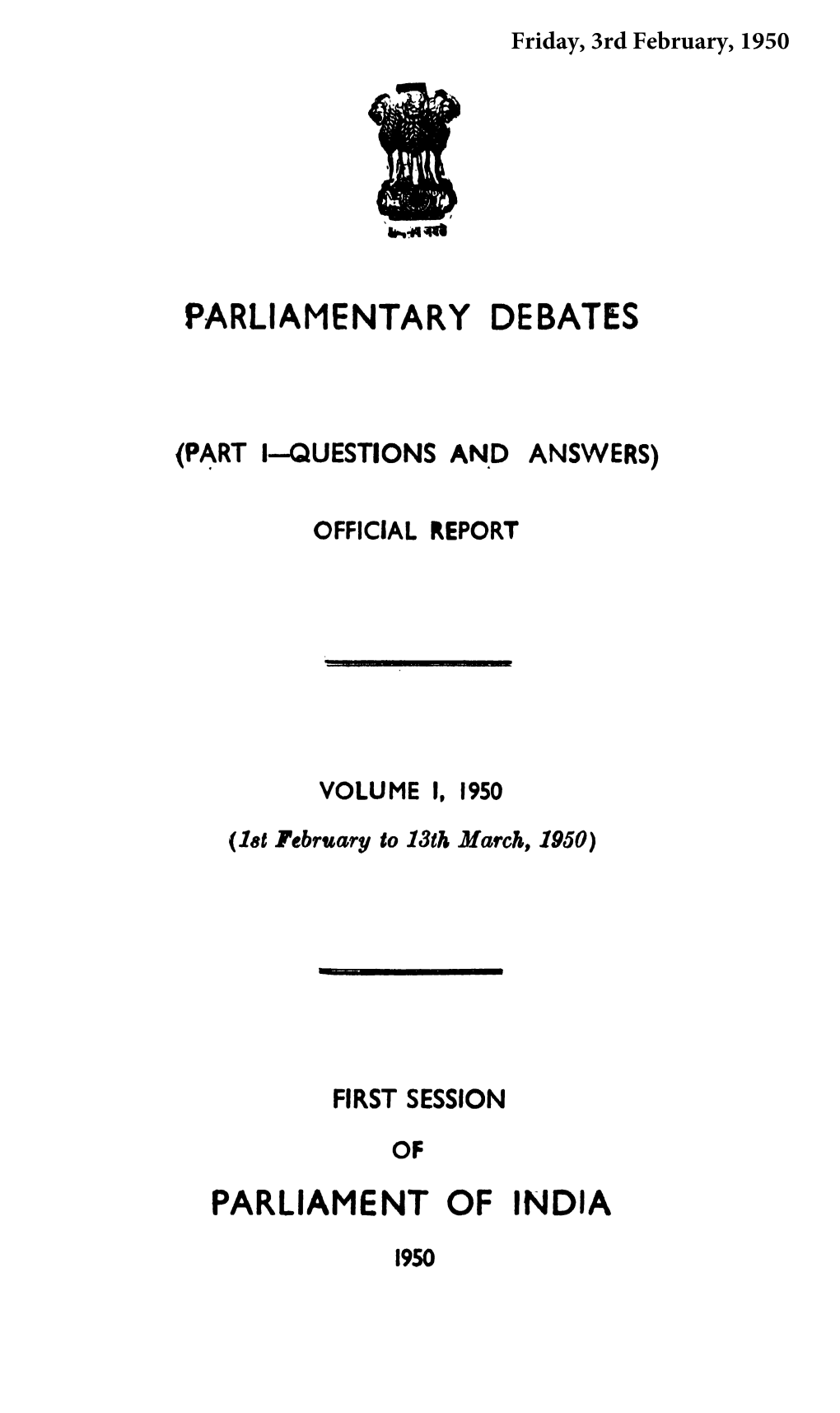 Parliamentary Debates Parliament of India