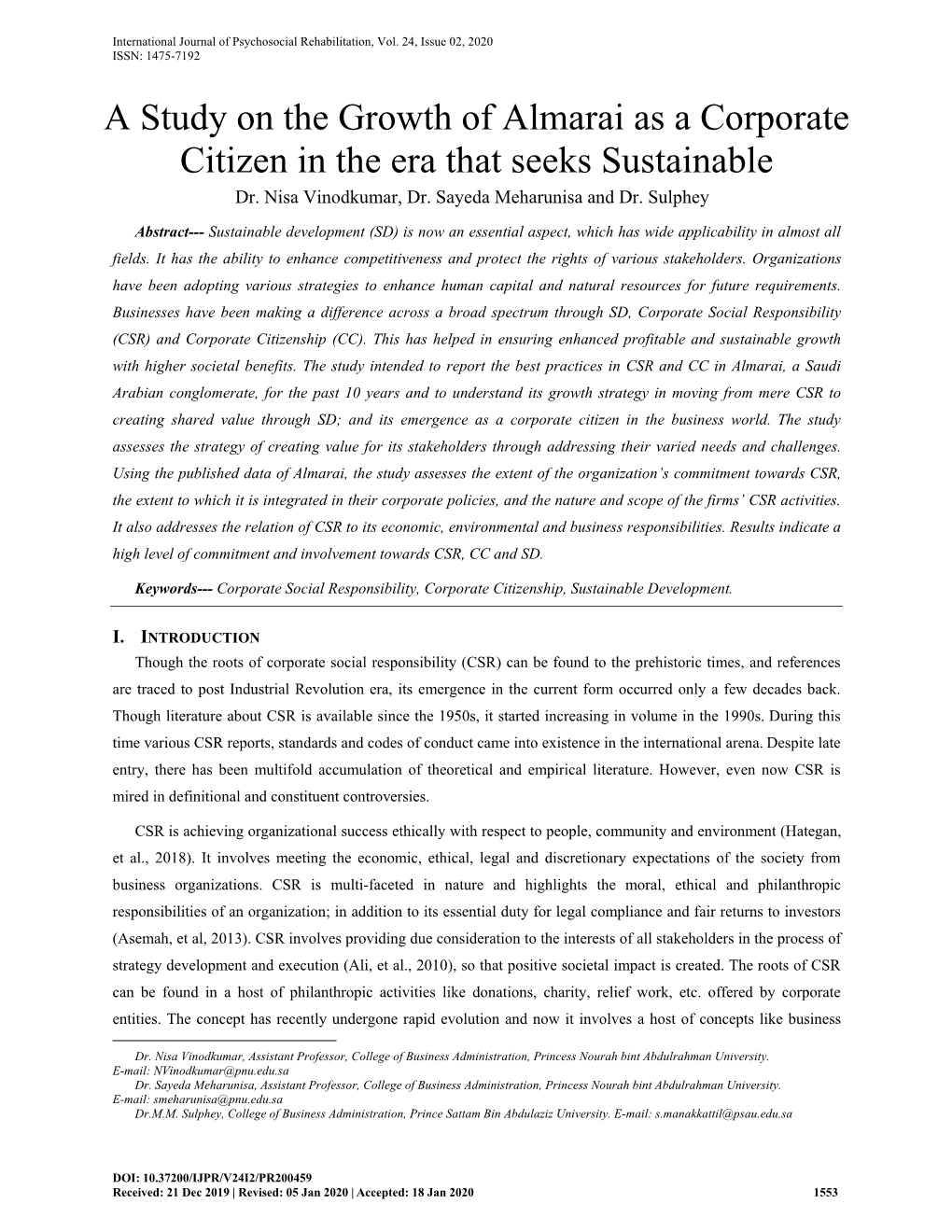 A Study on the Growth of Almarai As a Corporate Citizen in the Era That Seeks Sustainable Dr