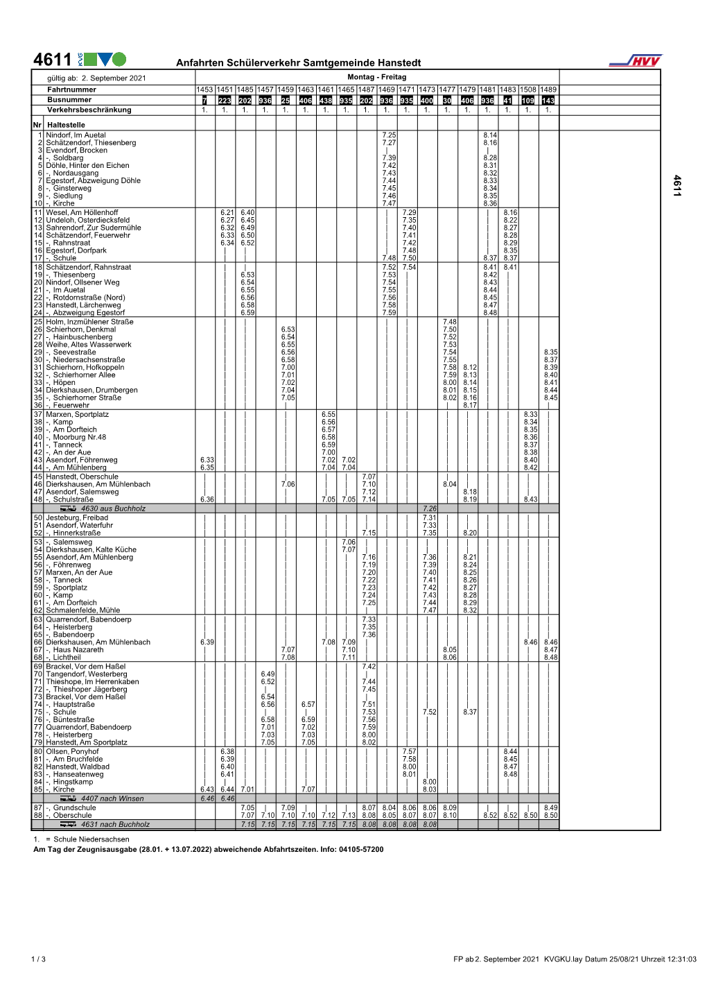 Anfahrten Schülerverkehr Samtgemeinde Hanstedt 4611