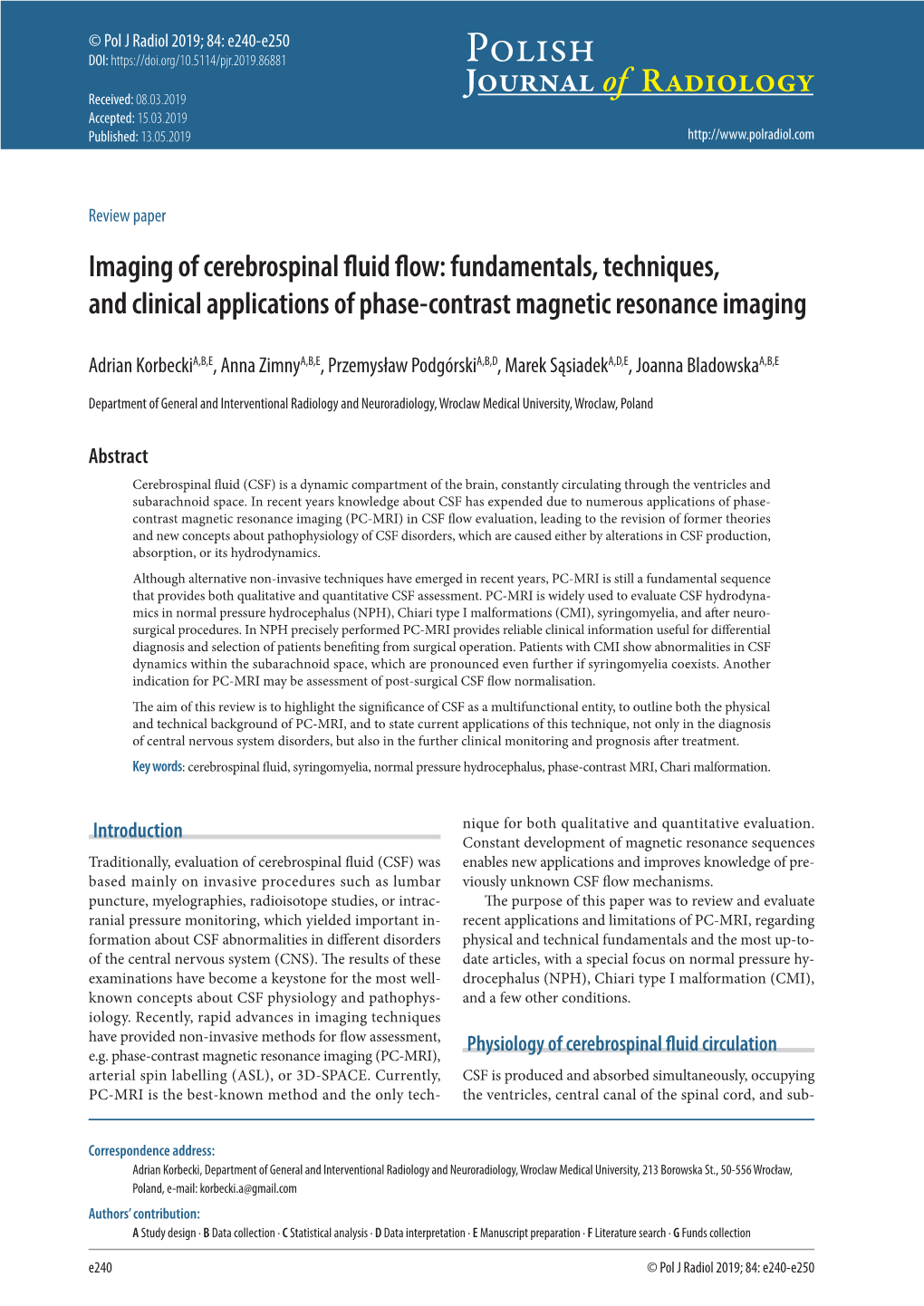 Imaging of Cerebrospinal Fluid Flow: Fundamentals, Techniques, and Clinical Applications of Phase-Contrast Magnetic Resonance Imaging