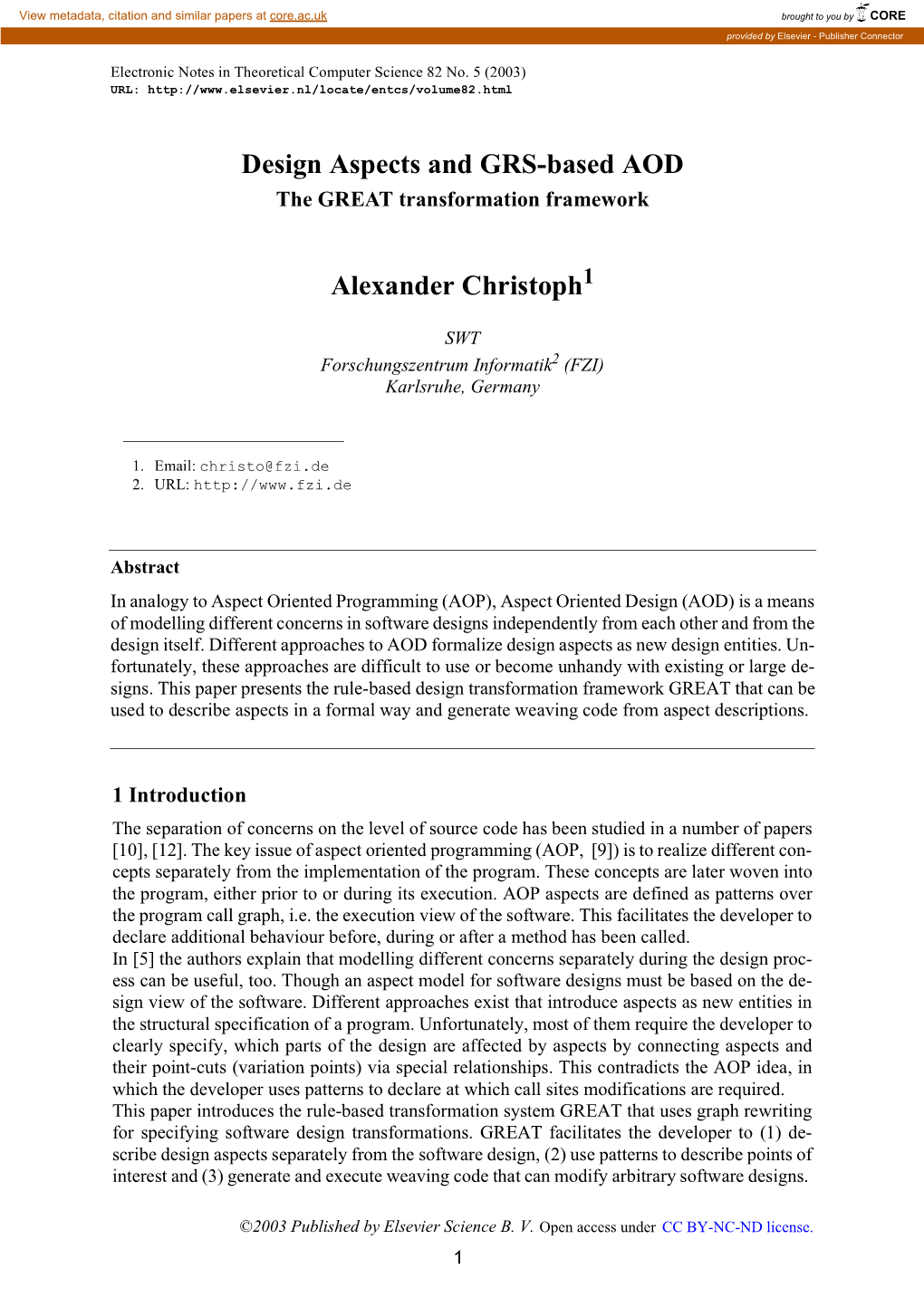 Design Aspects and GRS-Based AOD the GREAT Transformation Framework