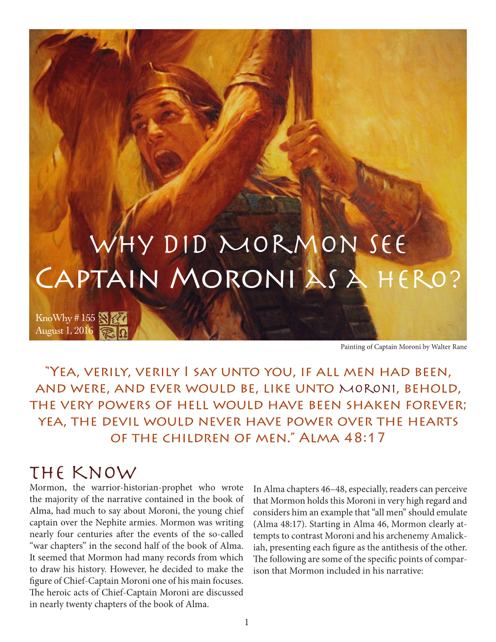 Why Did Mormon See Captain Moroni As a Hero?