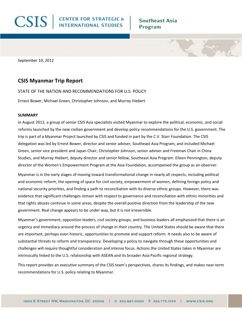 CSIS Myanmar Trip Report