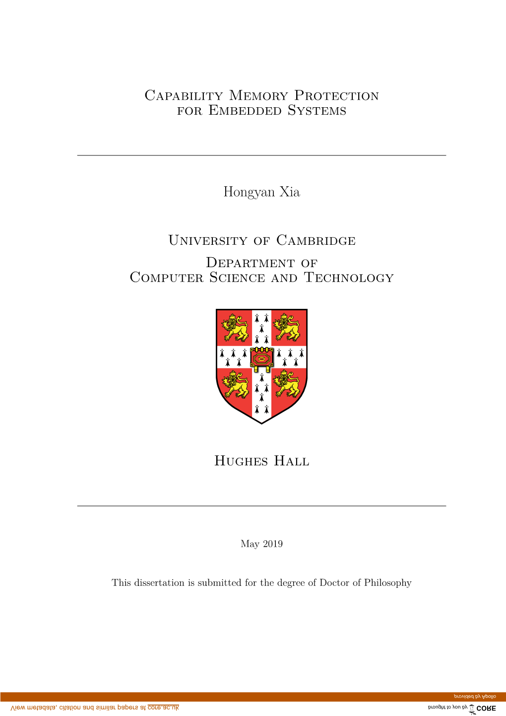 Capability Memory Protection for Embedded Systems Hongyan Xia