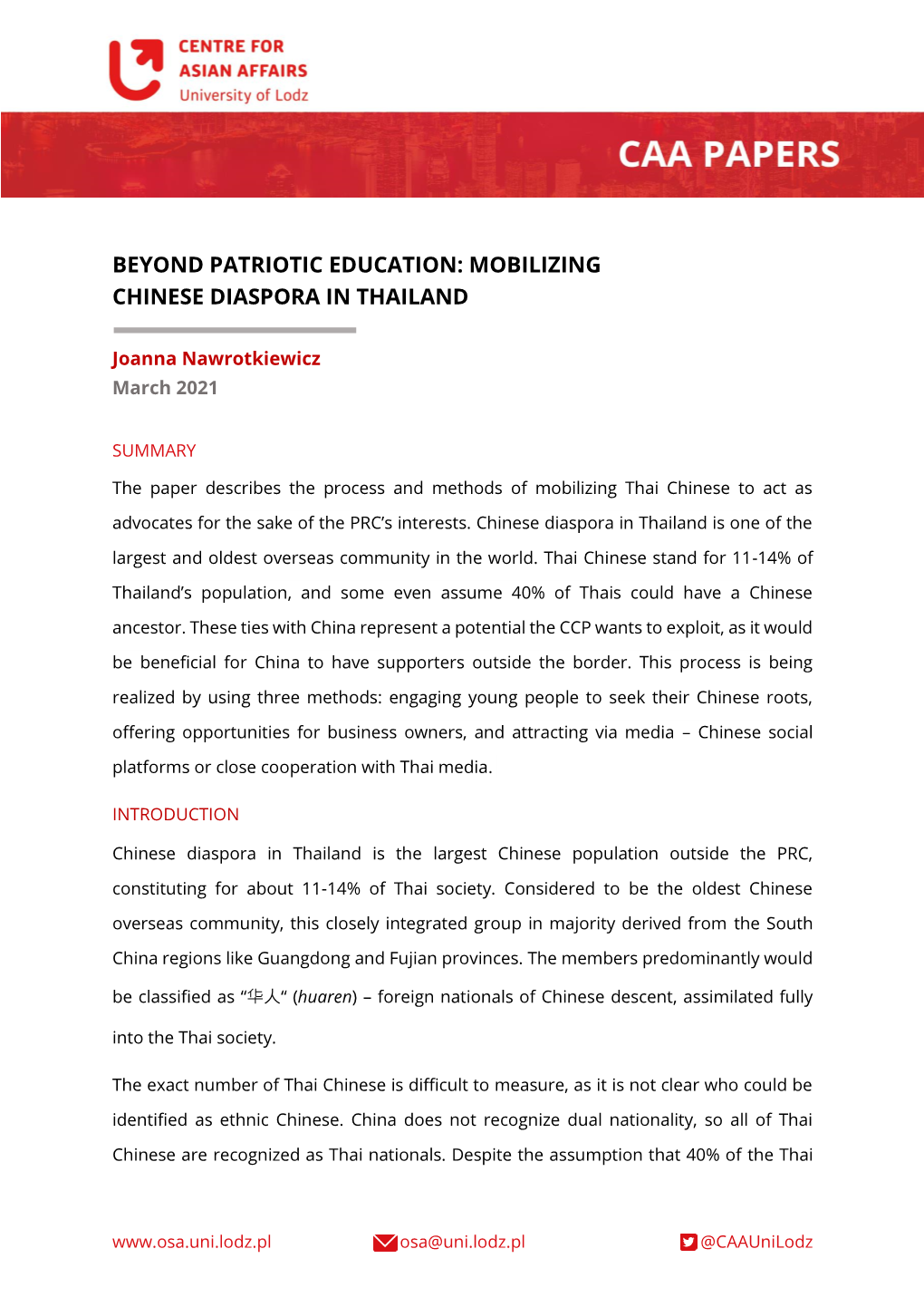 Beyond Patriotic Education: Mobilizing Chinese Diaspora in Thailand