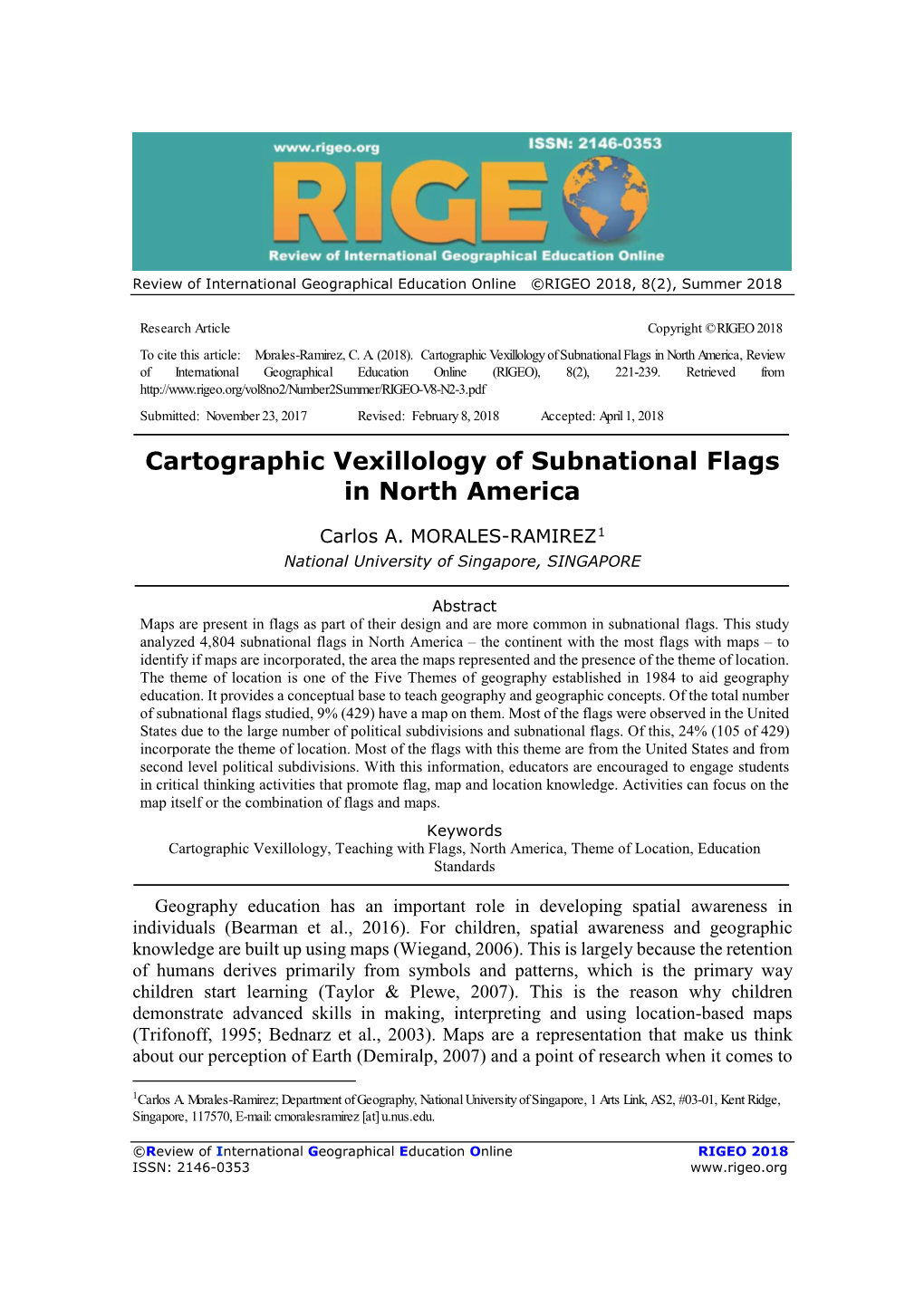 Cartographic Vexillology of Subnational Flags in North America, Review of International Geographical Education Online (RIGEO), 8(2), 221-239