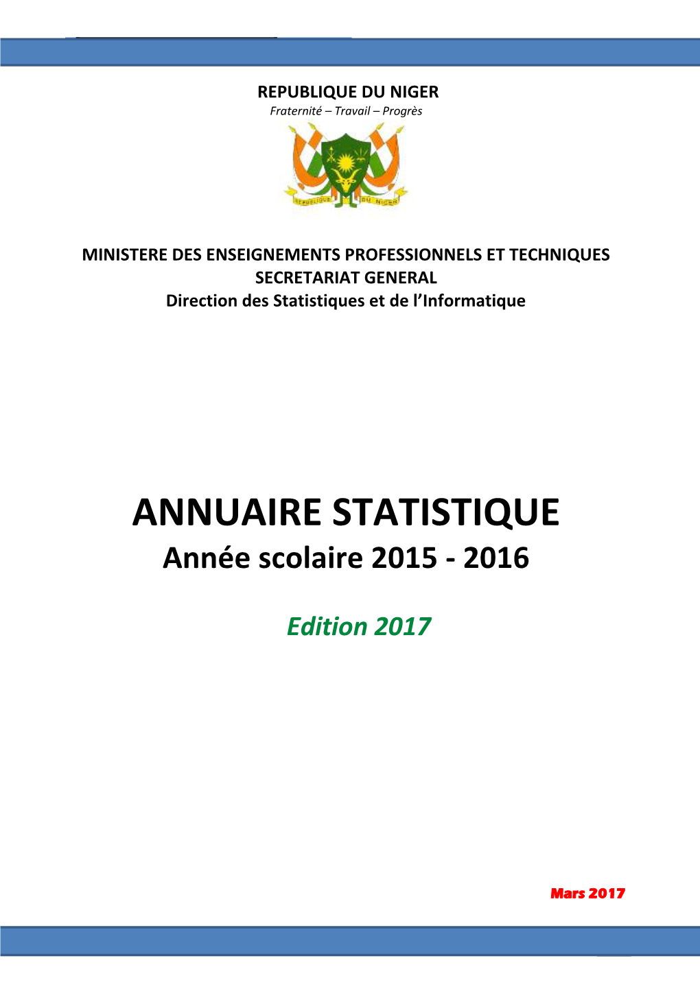 ANNUAIRE STATISTIQUE 2015-201Troisième6 Trimestre 2 MINISTERE DES ENSEIGNEMENTS PROFESSIONNELS ET TECHNIQUES