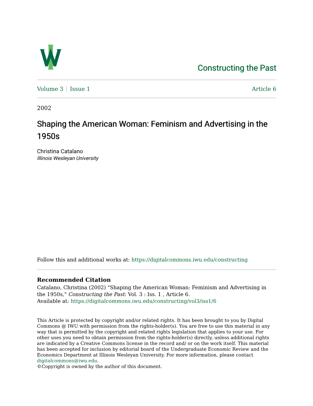 Shaping the American Woman: Feminism and Advertising in the 1950S