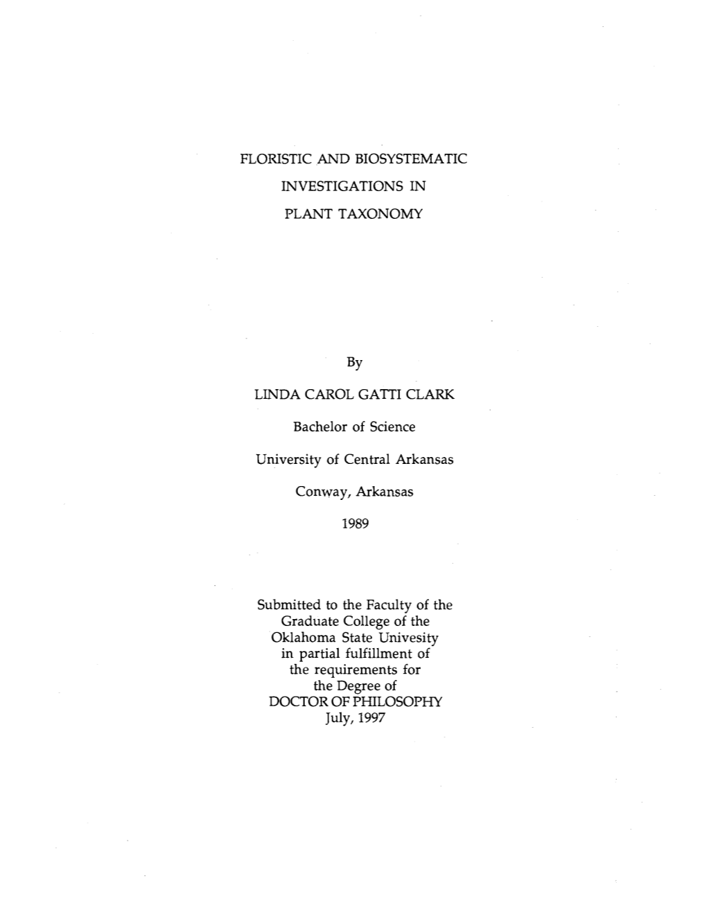 Floristic .And Biosystematic Investigations in Plant Taxonomy