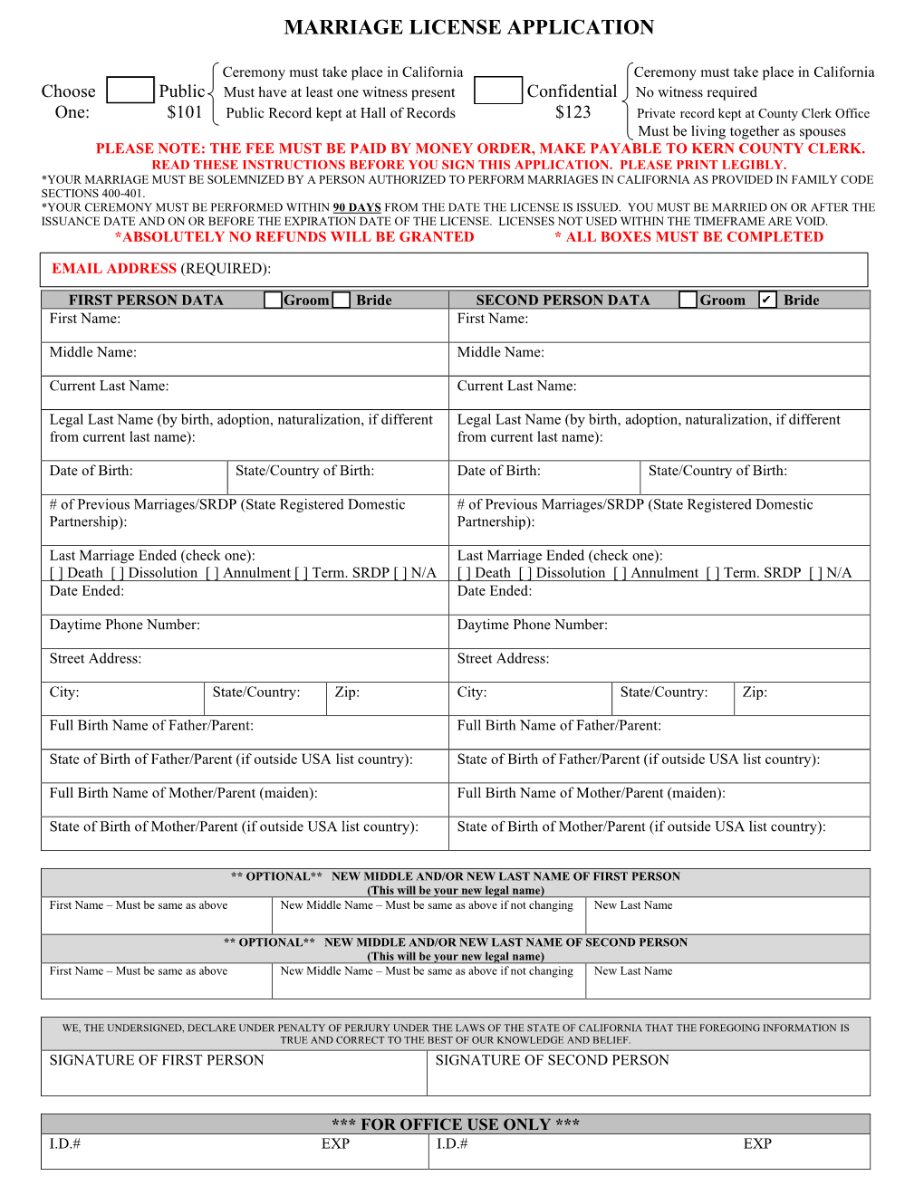 Marriage License Application